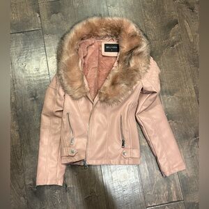Bellivera Women's Blush Faux Fur Leather Jacket